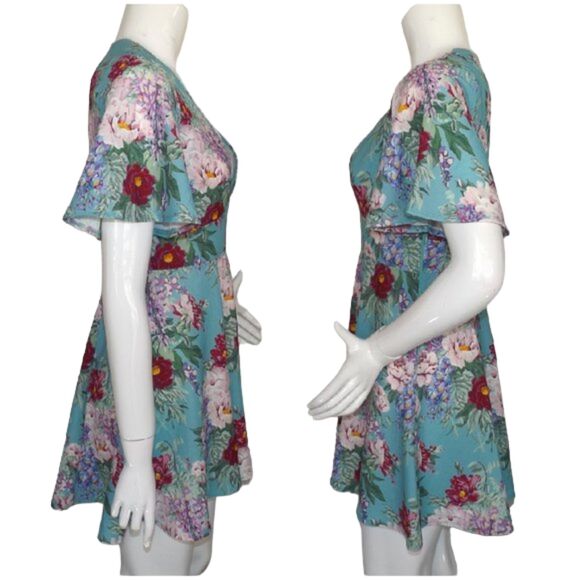 SHOW ME YOUR MUMU Mini Dress, M, Blue/Multicolor Floral, Plunging V-neck - Picture 8 of 13